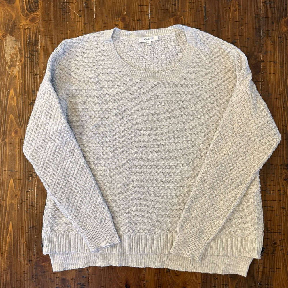 Madewell Crewneck Sweater Gray Textured Side Zipper Size Large